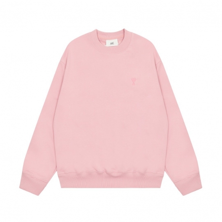 Ami Pairs 2022FW Macaron Little Heart Round Neck Sweatshirt pink 778