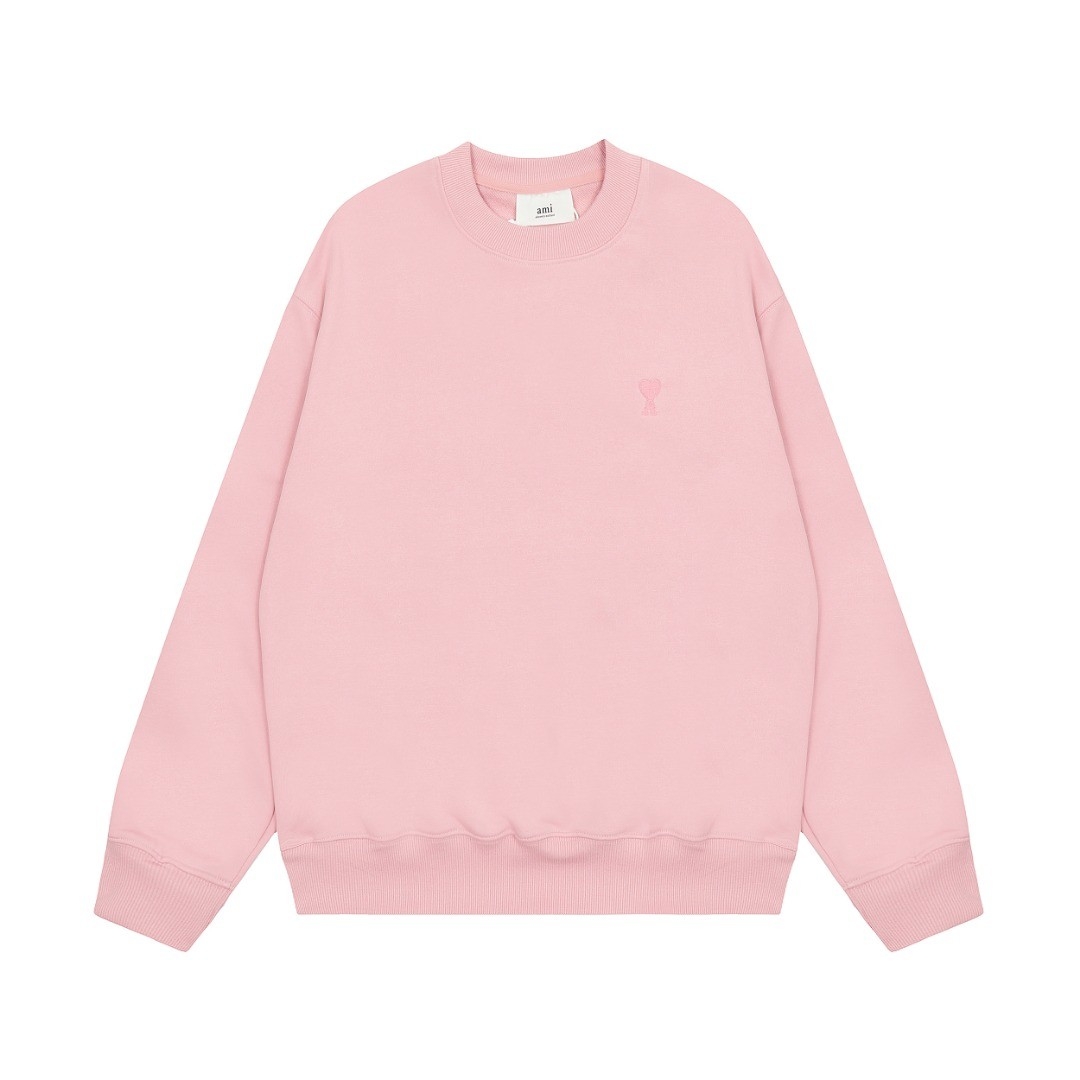 Ami Pairs 2022FW Macaron Little Heart Round Neck Sweatshirt pink 778