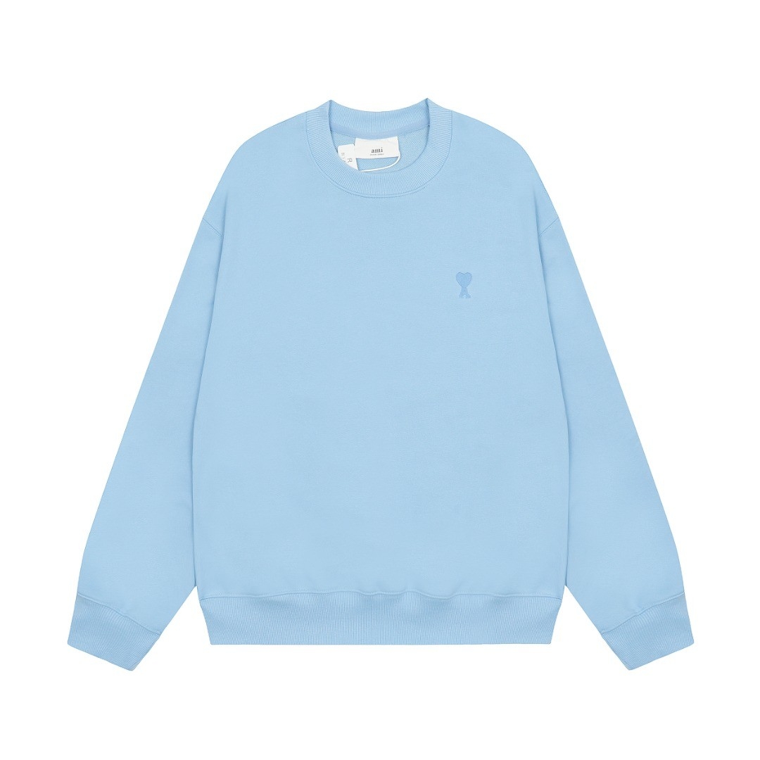 Ami Pairs 2022FW Macaron Little Heart Round Neck Sweatshirt blue 792