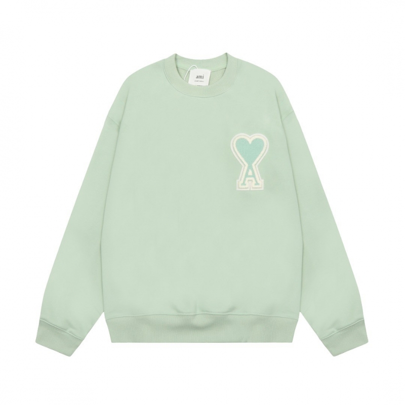 Ami Pairs 2022FW Macaron round neck big love sweatshirt wood green 939