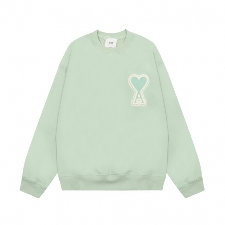 Ami Pairs 2022FW Macaron round neck big love sweatshirt wood green 939