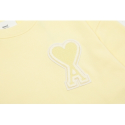 Ami Pairs 2022FW Macaron round neck big love sweatshirt yellow white 574