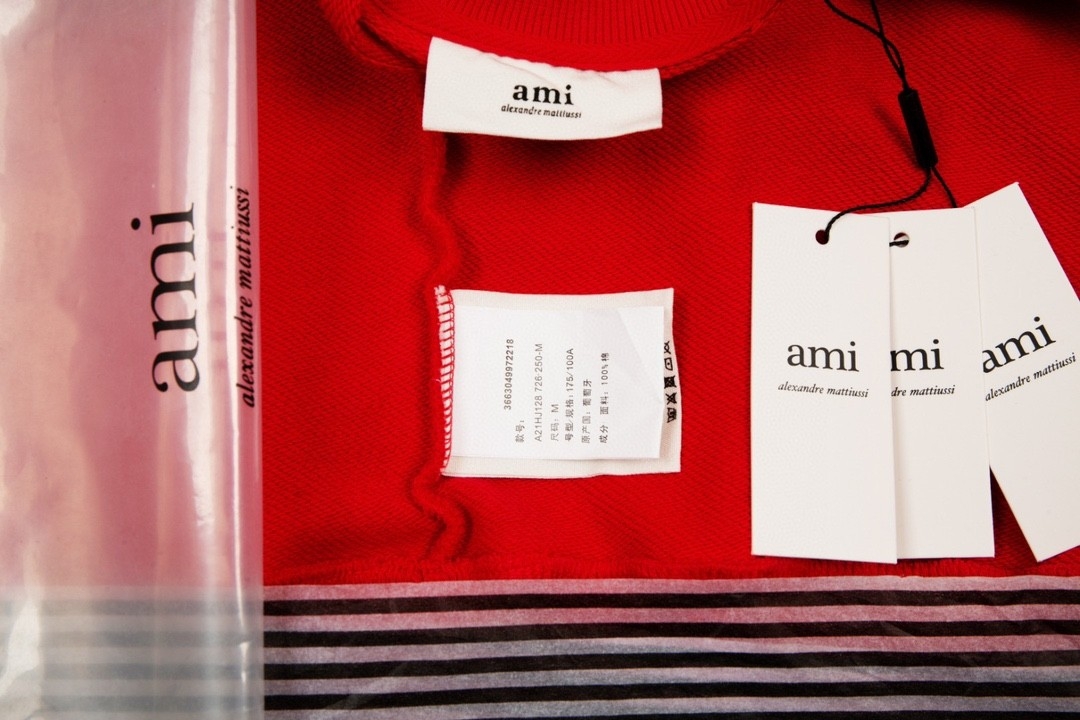 Ami Pairs 2022FW Macaron round neck big love sweatshirt red white 838