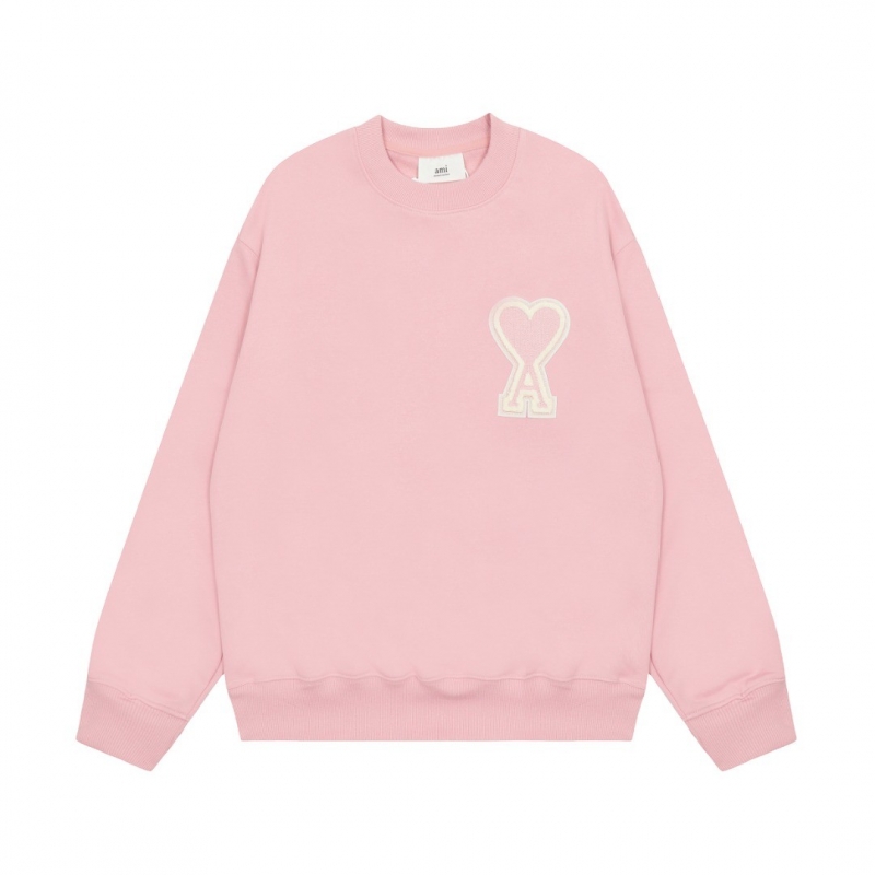 Ami Pairs 2022FW Macaron round neck big love sweatshirt pink white 661