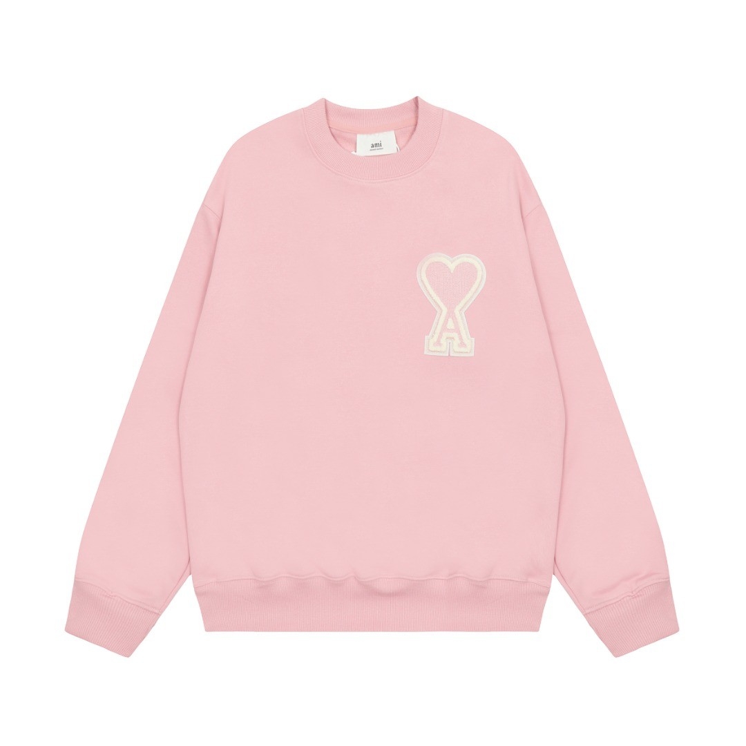 Ami Pairs 2022FW Macaron round neck big love sweatshirt pink white 661