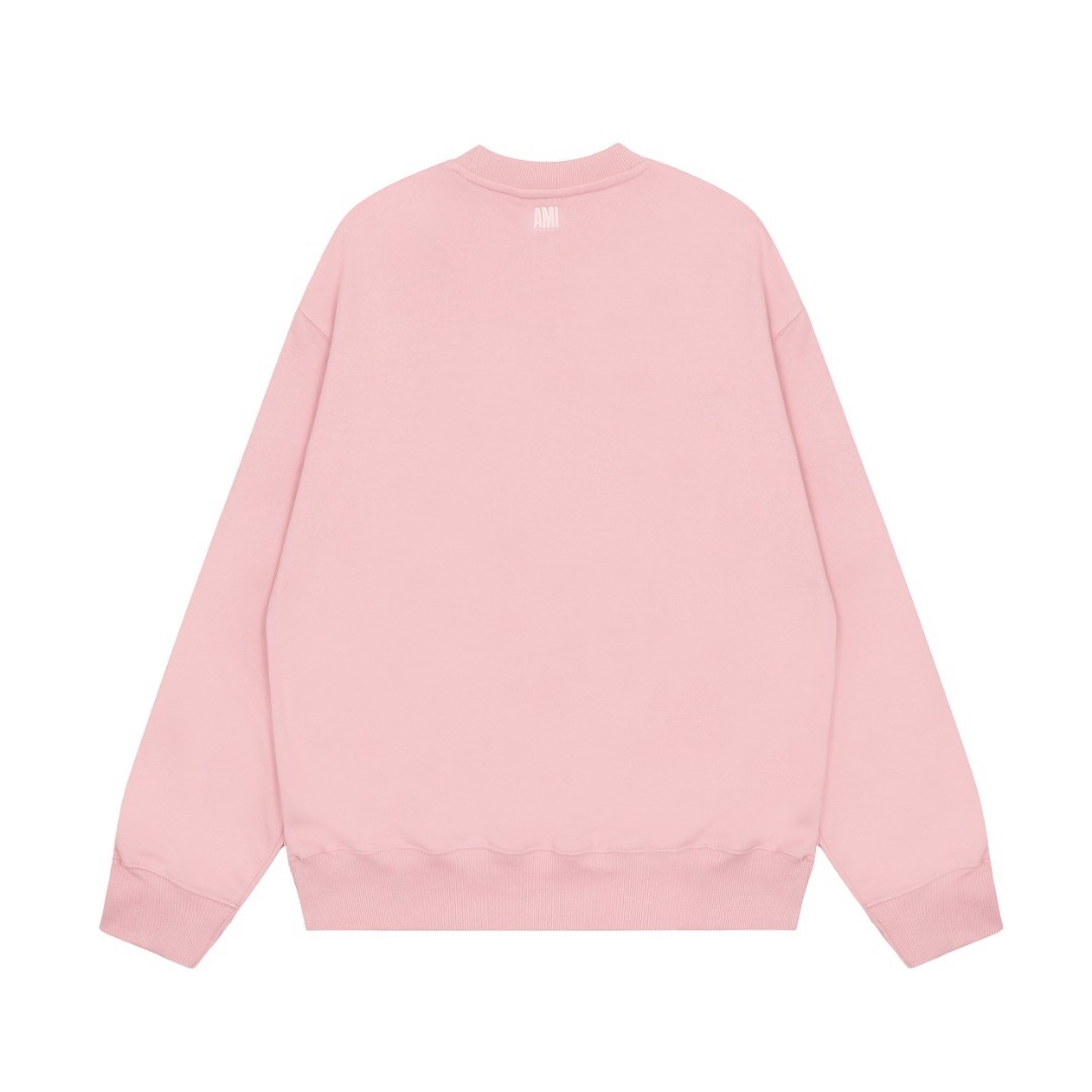 Ami Pairs 2022FW Macaron round neck big love sweatshirt pink white 661