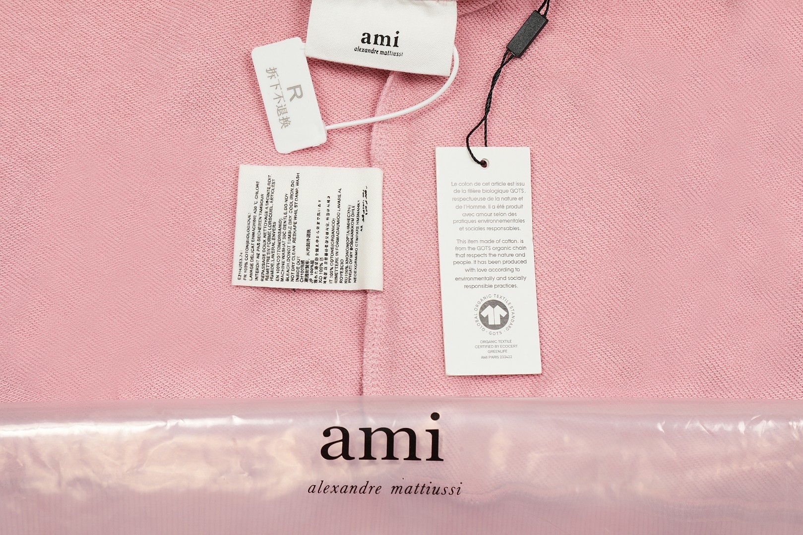 Ami Pairs 2022FW Macaron round neck big love sweatshirt pink white 661