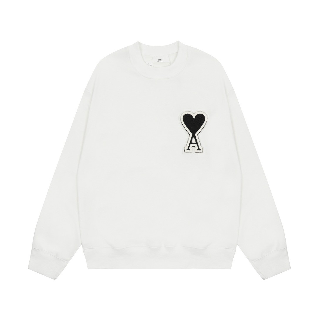 Ami Pairs 2022FW Macaron round neck big love sweatshirt White Black 074