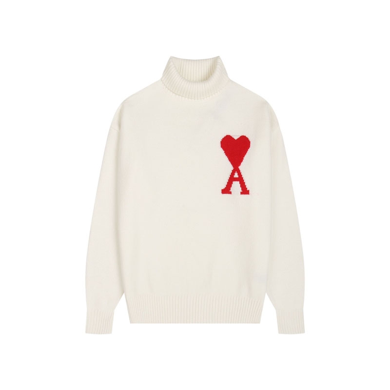 Ami Pairs 2024FW Macaron Large Heart Turtleneck Sweater